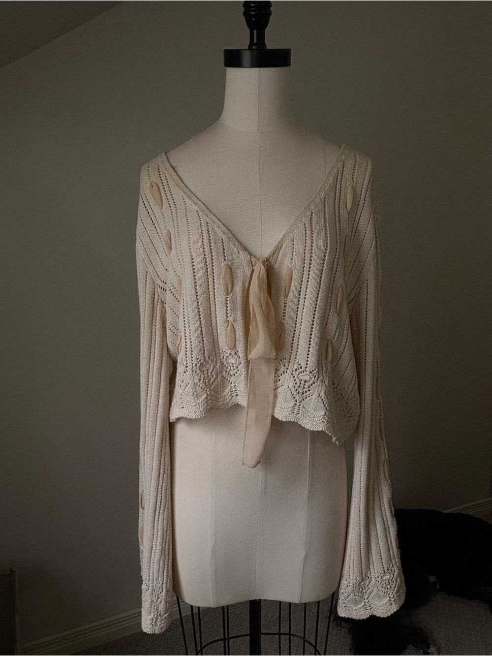 Zara Tie-Front Openwork Knit Cardigan